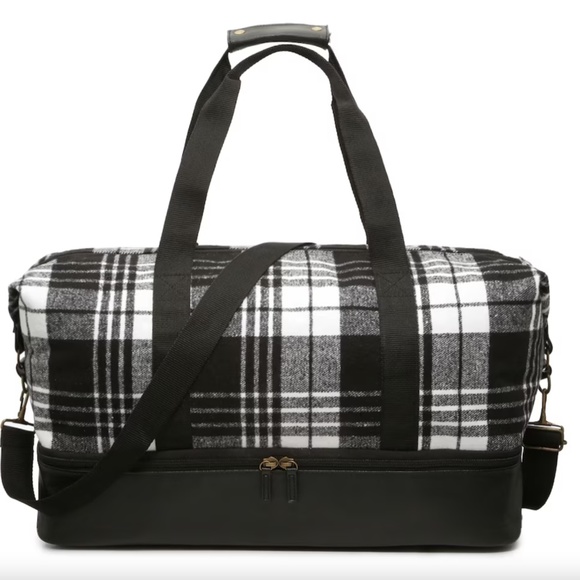 Holiday Black and White Plaid Weekender Bag, NWT! - Picture 2 of 12